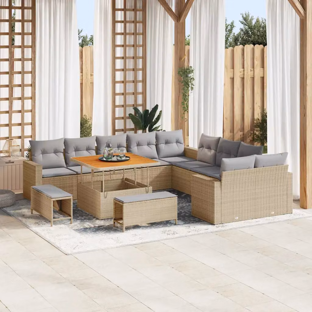 Set Divano da Giardino vidaXL 17 Pezzi a Forma di U con Cuscini Beige e Grigio in Polyrattan e Acciaio – 1