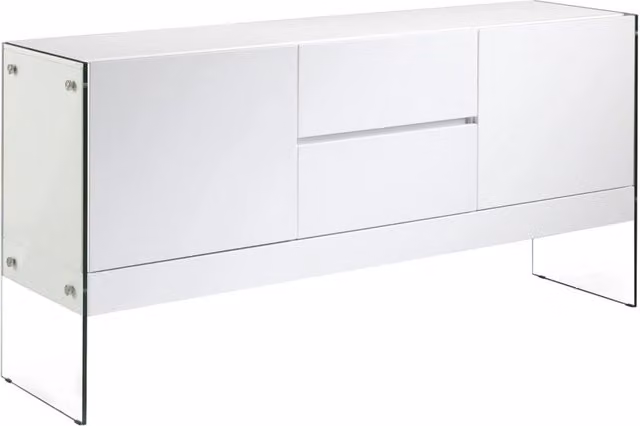 Credenza moderna Angel Cerdà in legno bianco laccato e vetro per soggiorno e sala da pranzo