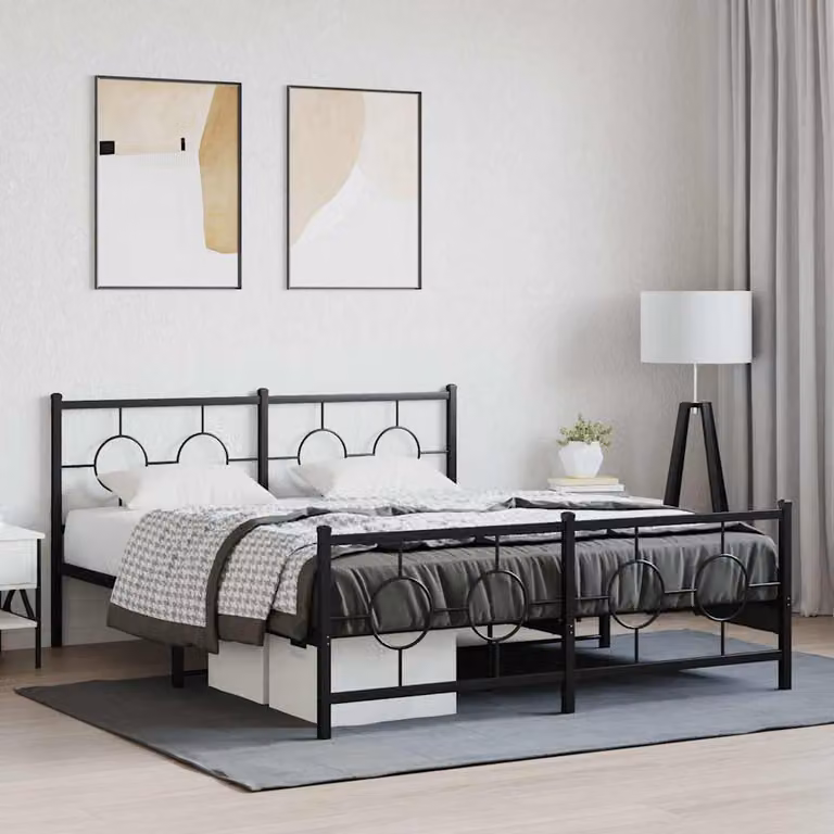 vidaXL Giroletto con Testiera e Pediera in Metallo Nero L/P: 150 x 200 cm