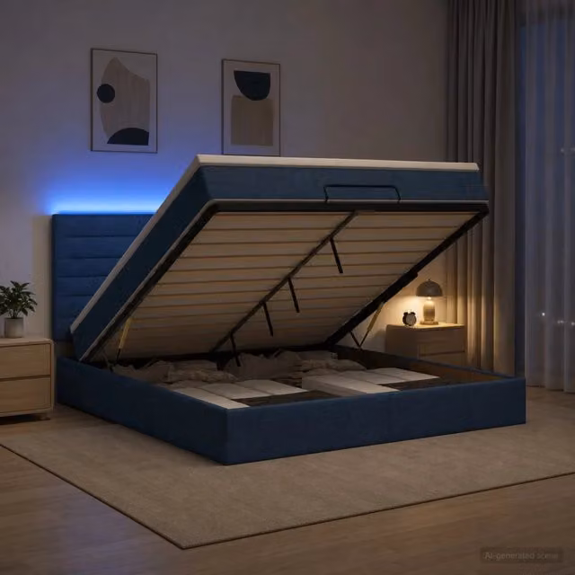 Letto Ottomano con Materasso e LED Blu 140 x 190 cm Tessuto 3457992