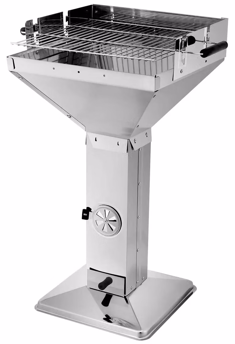 Griglia per carbone in acciaio inossidabile - Griglia a colonna - Griglia regolabile in altezza su 5 livelli - Ideale per campeggio, spiaggia, giardino, feste - Superficie cromata - Modello 2