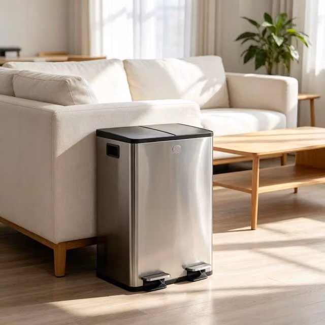 Doppio contenitore raccolta differenziata per cucina, 2x28L, coperchio soft-close, secchi interni estraibili con maniglie