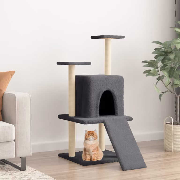 Albero per gatti vidaXL con tiragraffi in sisal e cucce, Grigio, Altezza: 110 cm