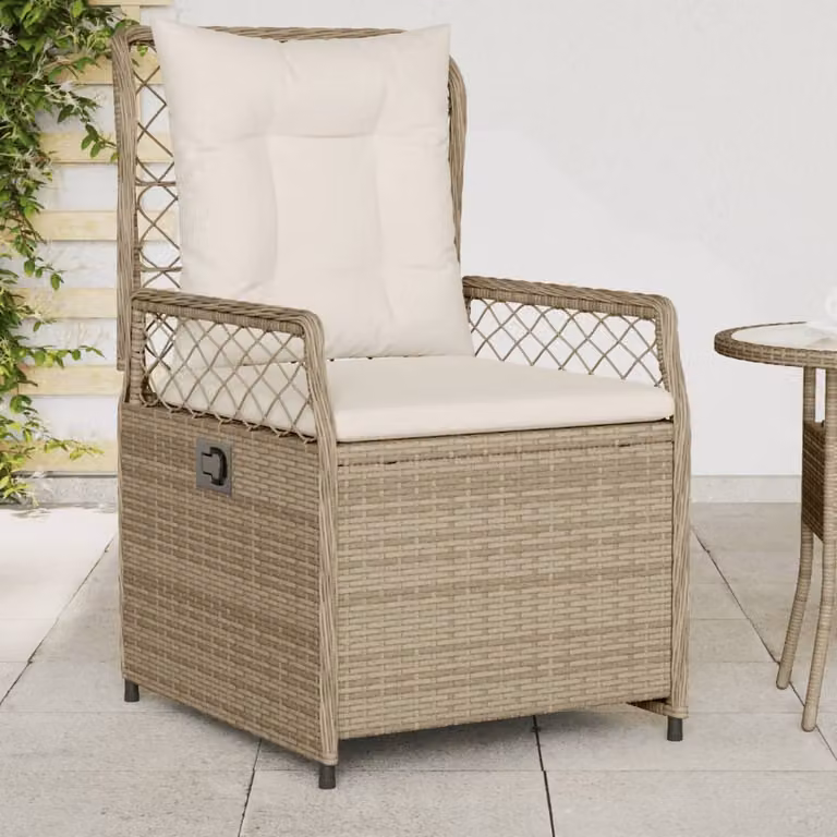 Set di 2 sedie da giardino reclinabili vidaXL in polyrattan beige con braccioli e struttura in metallo