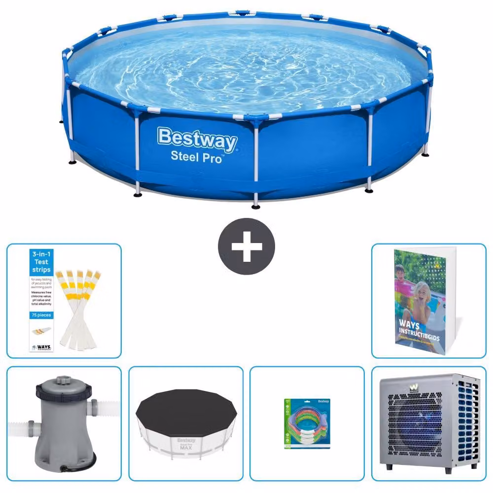 Piscina gonfiabile Bestway Steel Pro, rotonda, dimensioni 366x76 cm, composta da 5 parti, modello S338