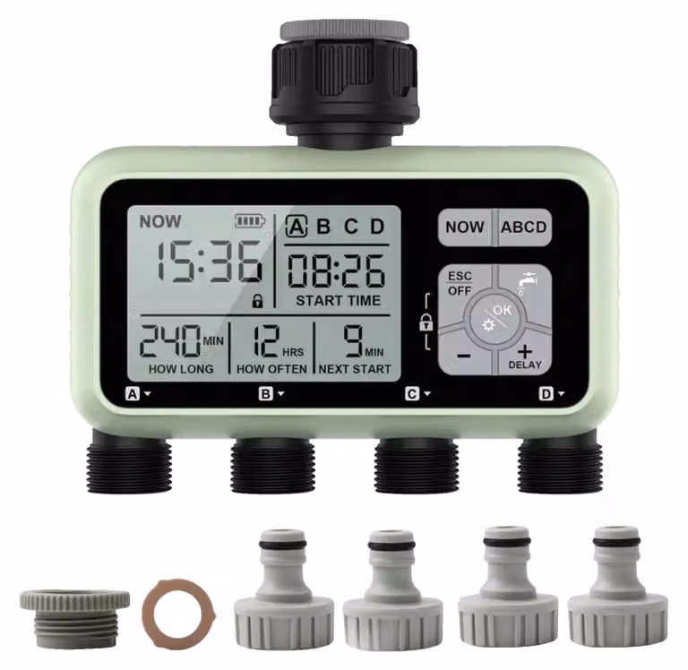 Contatore d'acqua, 4 uscite, controllo automatico programmabile, colore verde