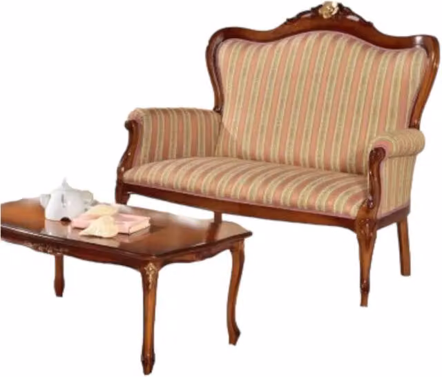 Divanetto imbottito in legno di faggio intagliato con fregi e finitura dorata Mobili 2G L: 120 cm, P: 68 cm, H: 107 cm