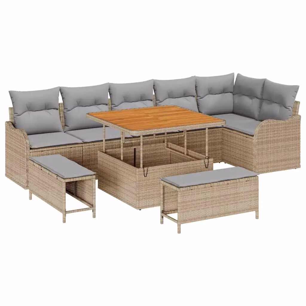 Set Divano da Giardino vidaXL 9 Pezzi con Cuscini Beige e Grigio Chiaro – 2