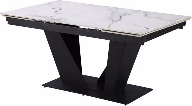 Tavolo da pranzo allungabile in ceramica - 160/240 cm - da 6 a 10 persone "Nova" - Bianco marmorizzato grigio