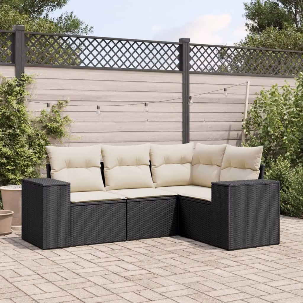 Maison Exclusive - Set Divani da Giardino 4 pz con Cuscini Nero in Polyrattan
