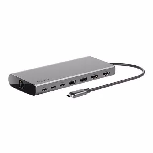 Belkin Connect Hub universale 8 in 1 USB-C per 2 display Core con tecnologia Silicon Motion, compatibile con Mac, Windows e Chromebook, 100 W PD, velocità di trasferimento di 10 Gbps, 1 GbE, Argento