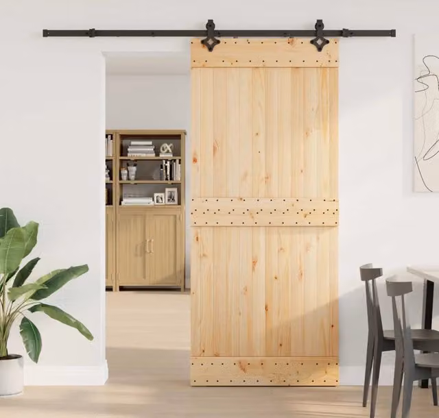 Porta scorrevole moderna vidaXL in legno e acciaio, colori marrone, nero e beige, L: 90 cm, H: 210 cm