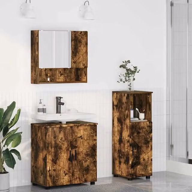 Set di mobili per il bagno 3 pz Rovere fumé 61 x 35 x 64 cm 3392948