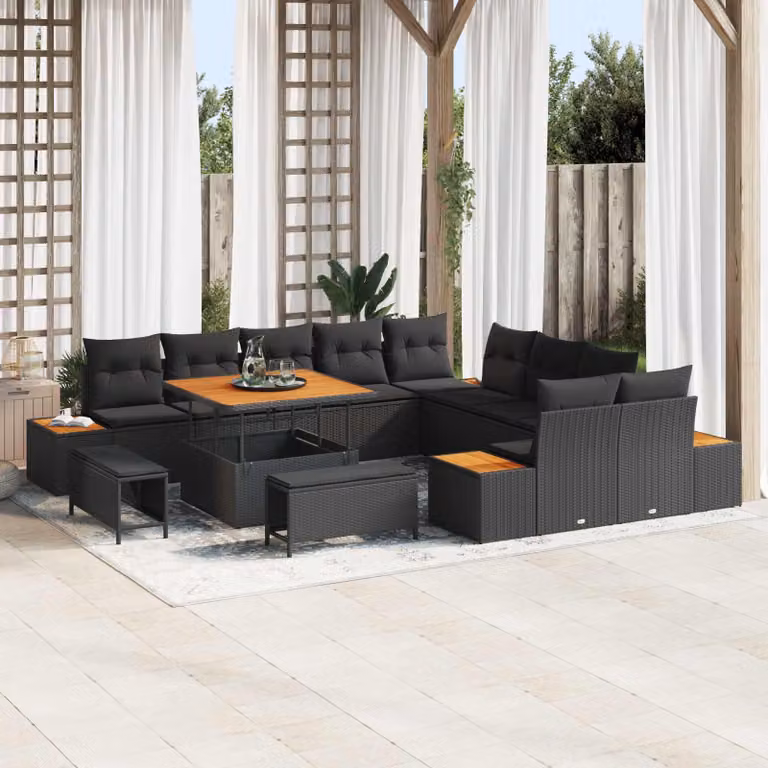 vidaXL Set Divano da Giardino Moderno a Forma di U con 13 Pezzi, Nero