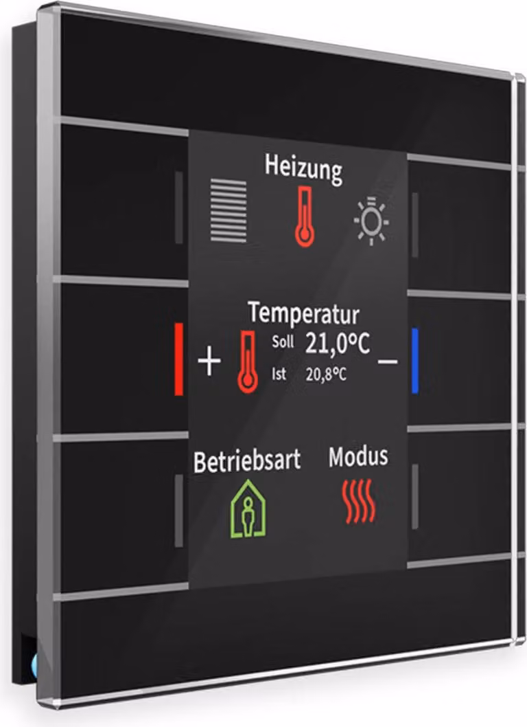 MDT KNX Pulsante in vetro II Smart con display a colori e sensore di temperatura, nero, 1 pz.
