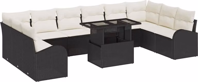 Set Divano da Giardino con cuscino 11 pcs Nero Poly Rattan