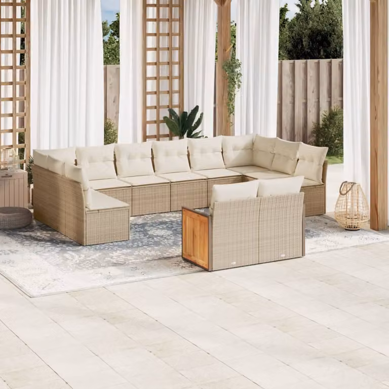 vidaXL Set Divani da Giardino 12 pz in Polyrattan con Cuscini Beige e Imbottitura Removibile