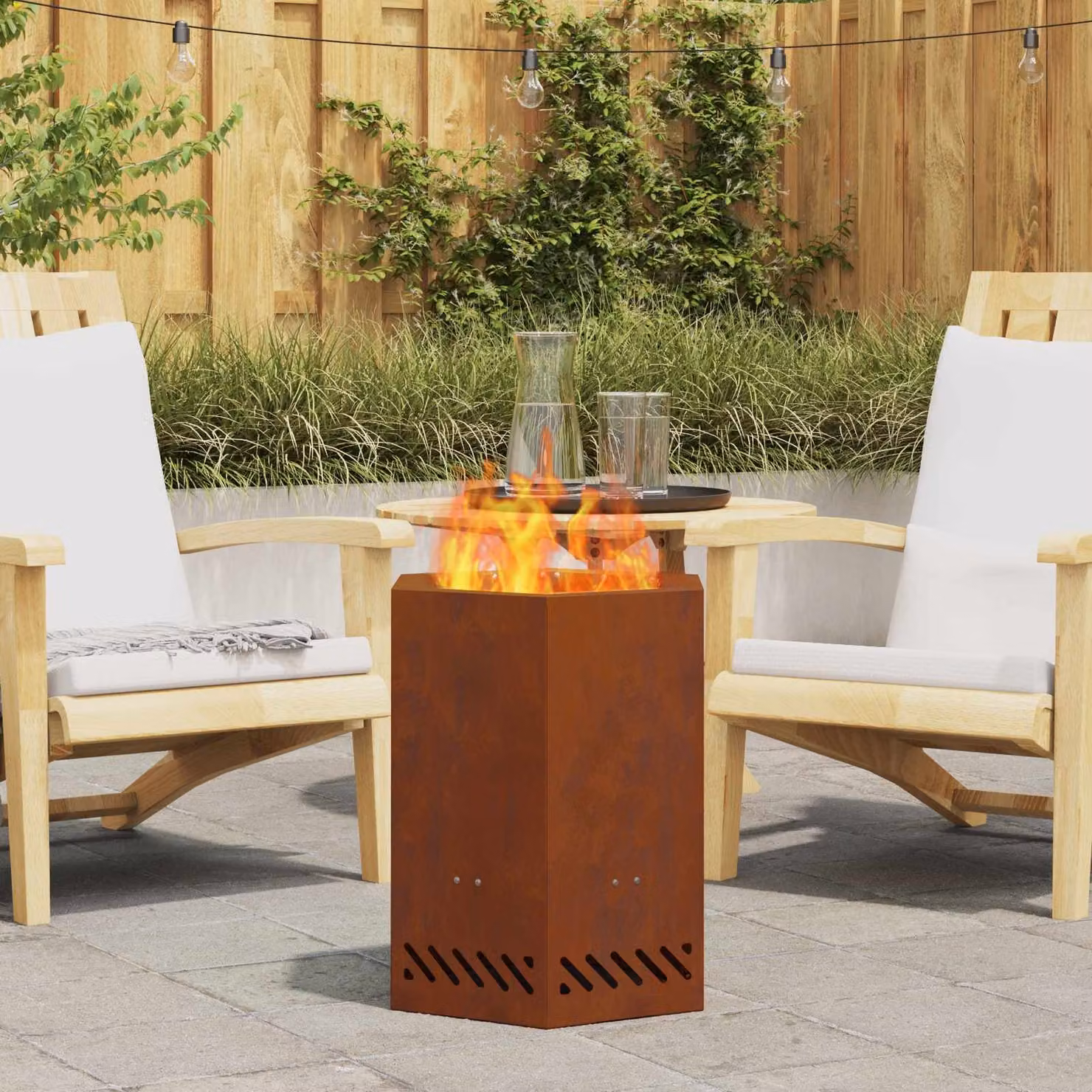 vidaXL Ciotola per fuoco in acciaio Corten color marrone per legna