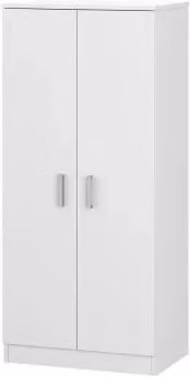 Mobile scarpiera moderna in legno bianco opaco con ante a battente e ripiani interni per bagno o ingresso, H 180 cm x L 59 cm x P 37 cm