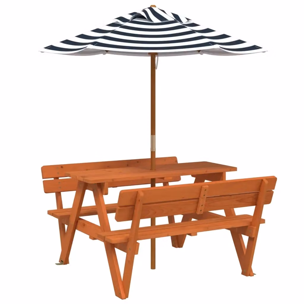 Tavolo da picnic per 4 bambini vidaXL in legno di abete con ombrellone, L: 108 cm, P: 54 cm, H: 90 cm – 2