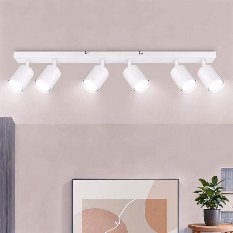 Lampada a soffitto, faretti orientabili, bianca, lampada a soffitto a LED, 6 faretti