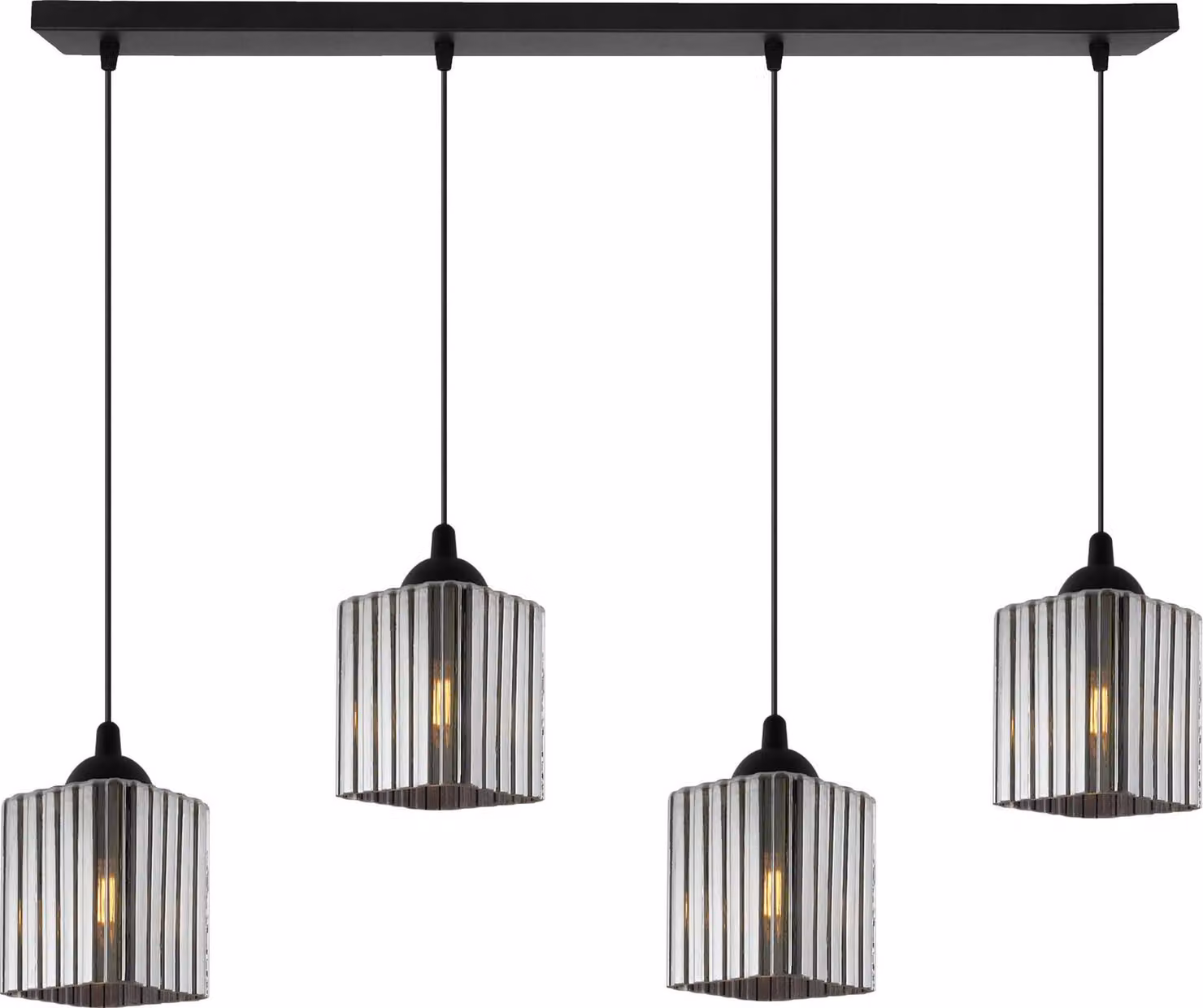 Lampada a sospensione Riffle nera a 4 luci con paralumi cubici color grafite E27 – elegante lampada a sospensione per interni moderni
