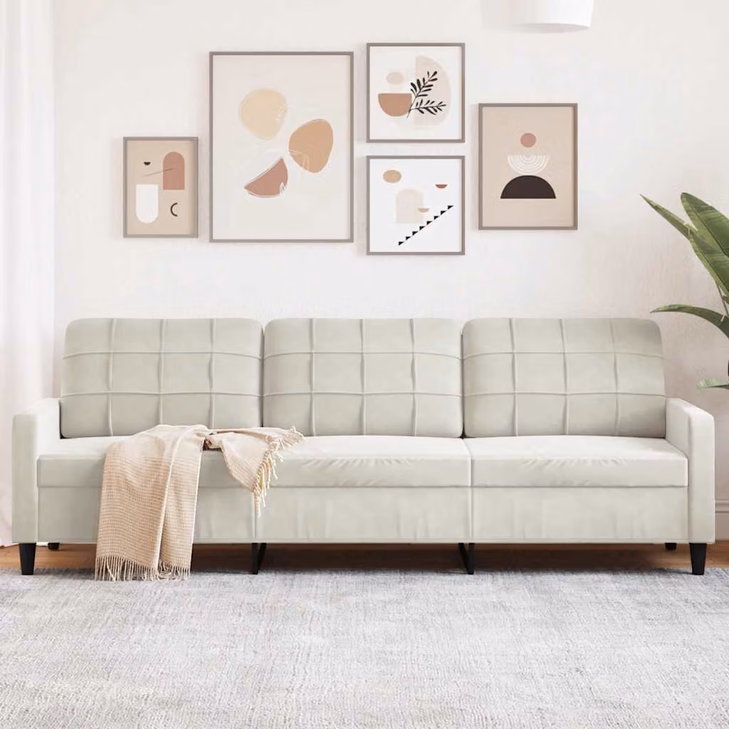 Divano a 3 posti moderno vidaXL in velluto beige con struttura in metallo per il tuo soggiorno L: 226 cm, P: 80 cm, H: 77 cm