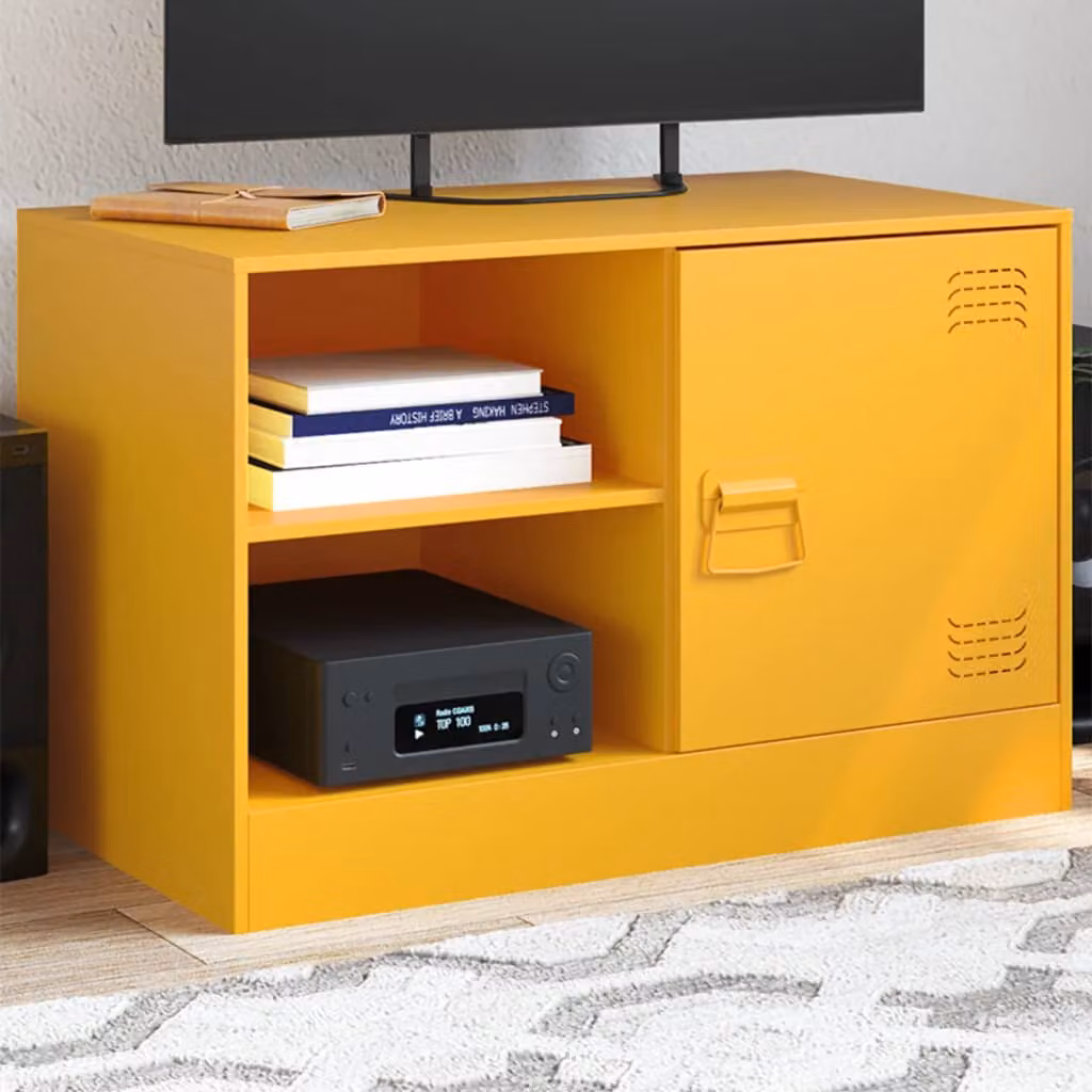 Set di 2 mobili TV moderni vidaXL in acciaio giallo opaco L 67 cm x P 39 cm x H 44 cm