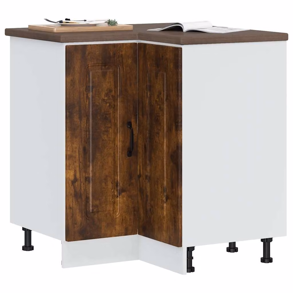 Base mobile ad angolo per cucina vidaXL moderna in legno e MDF marrone e bianco L/P/H: 75,5 x 81,5 x 75,5 cm