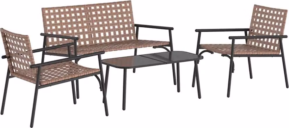 Set da Pranzo per Giardino 4 pcs Marrone polyrattan