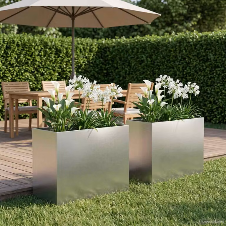 Set di 2 vasi da giardino vidaXL in acciaio inox color argento L: 60 cm, P: 30 cm, H: 40 cm