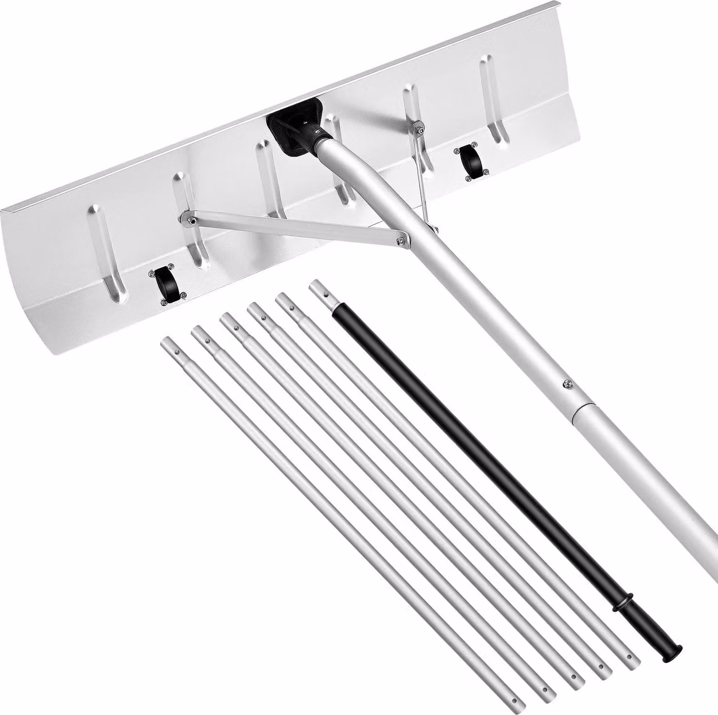 Rastrello da tetto - Spala da tetto telescopica - Lama in alluminio da 66 cm - Manico telescopico da 142–606 cm - Con rotelle - Impugnatura antiscivolo - Per foglie e neve