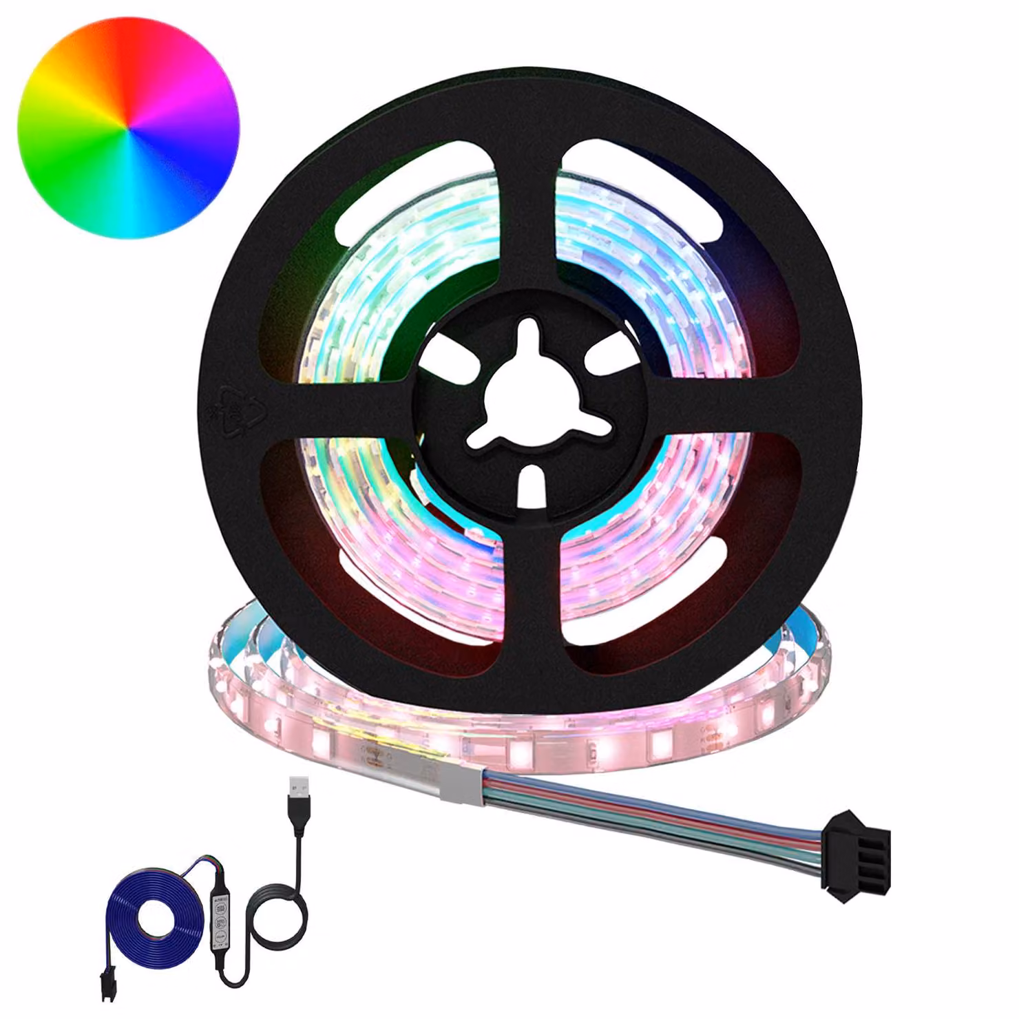 Set di 12 strisce LED RGB vidaXL, multicolore, connettore USB, in rame e plastica, nero e trasparente