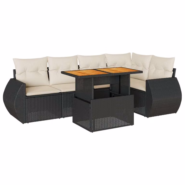 Set Divano da Giardino 6 pz con Cuscini Nero in Polyrattan