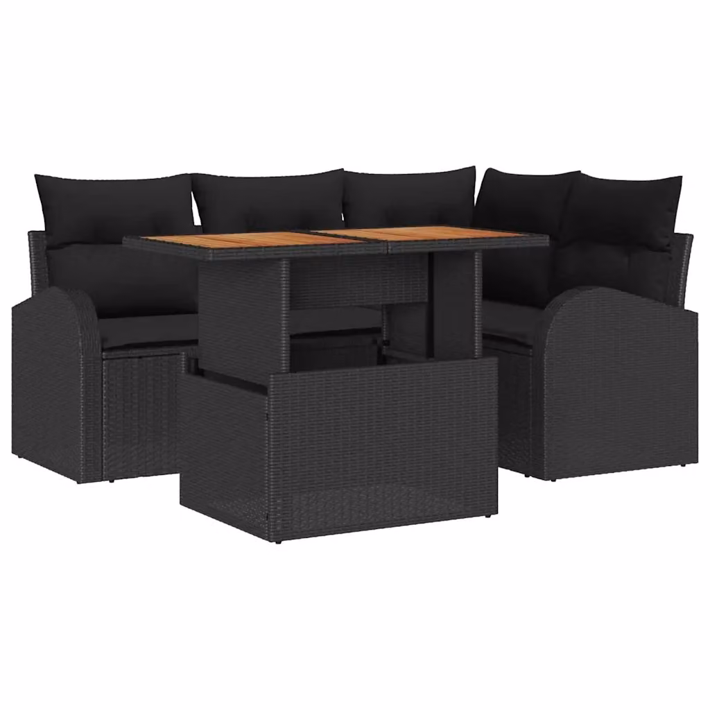 Set Divano da Giardino a L vidaXL in Polyrattan Nero con Cuscini e Tavolino da Caffè – 2