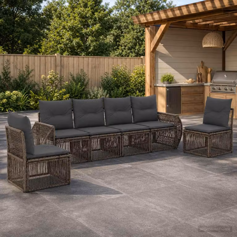 Maison Exclusive - Set da giardino composto da 6 pezzi. Divano da esterno in rattan sintetico, colore grigio e grigio scuro