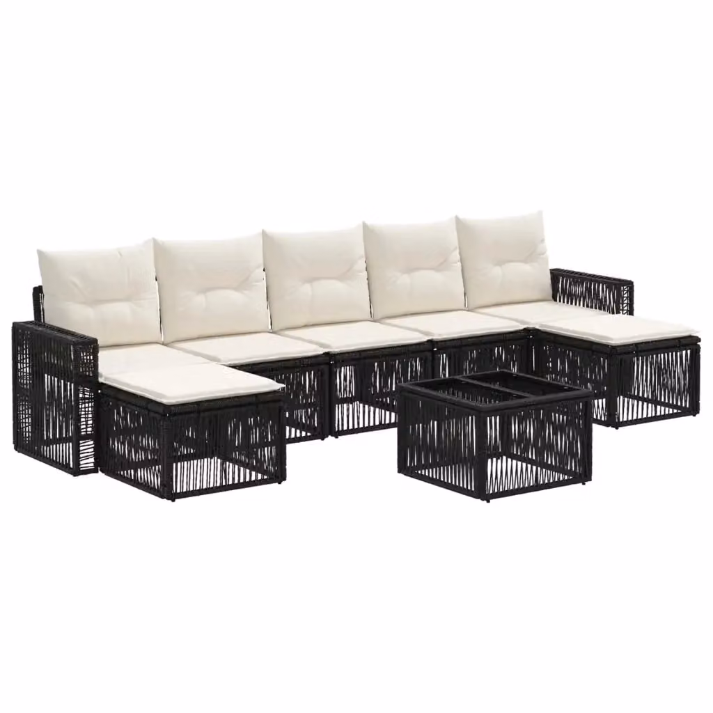 Set da giardino moderno vidaXL composto da 8 pezzi con divani, tavolino e pouf in rattan, colori nero, bianco e beige – 2
