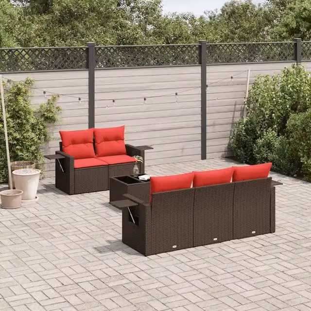 Set Divani da Giardino 6 pz con Cuscini Marrone in Polyrattan 3219903