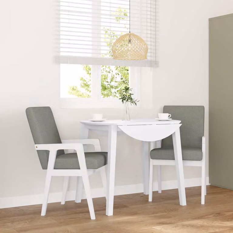 Set di 2 sedie da pranzo con cuscini vidaXL in legno di Hevea massello, colore bianco e grigio