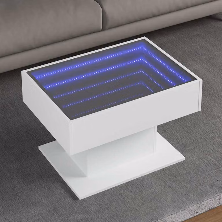vidaXL Tavolino da salotto moderno in legno bianco con illuminazione LED L 70 x P 50 x H 45 cm