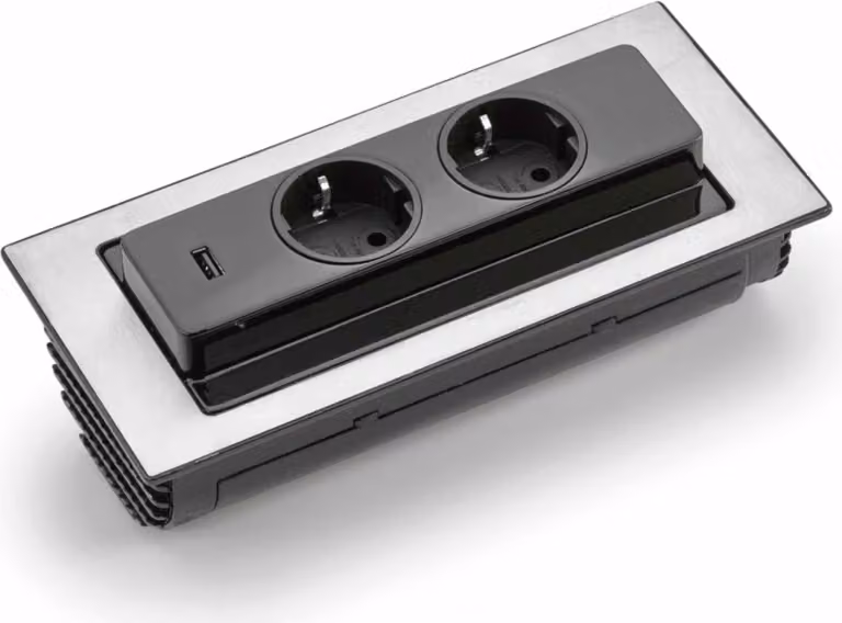 EVOLINE BackFlip Cuisine in acciaio inox 2x prese di corrente con caricatore USB, a scomparsa / presa multipla / distributore di prese di corrente