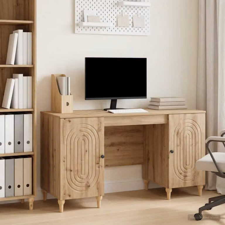 Scrivania moderna vidaXL in legno rovere marrone L: 142,5 cm, P: 50 cm, H: 75 cm