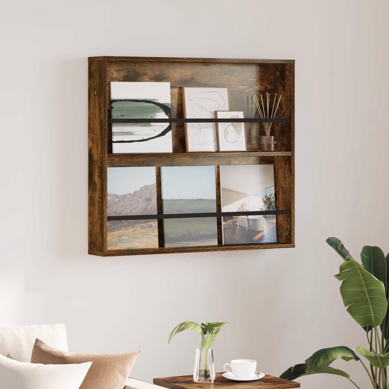 Scaffale per riviste moderno vidaXL in legno color marrone con ripiani regolabili, L 80 cm x P 12 cm x H 70 cm
