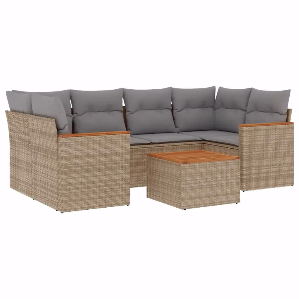 vidaXL Set Divano da Giardino a L 7 pz con Cuscini Beige e Grigio in Polyrattan e Acciaio – 2