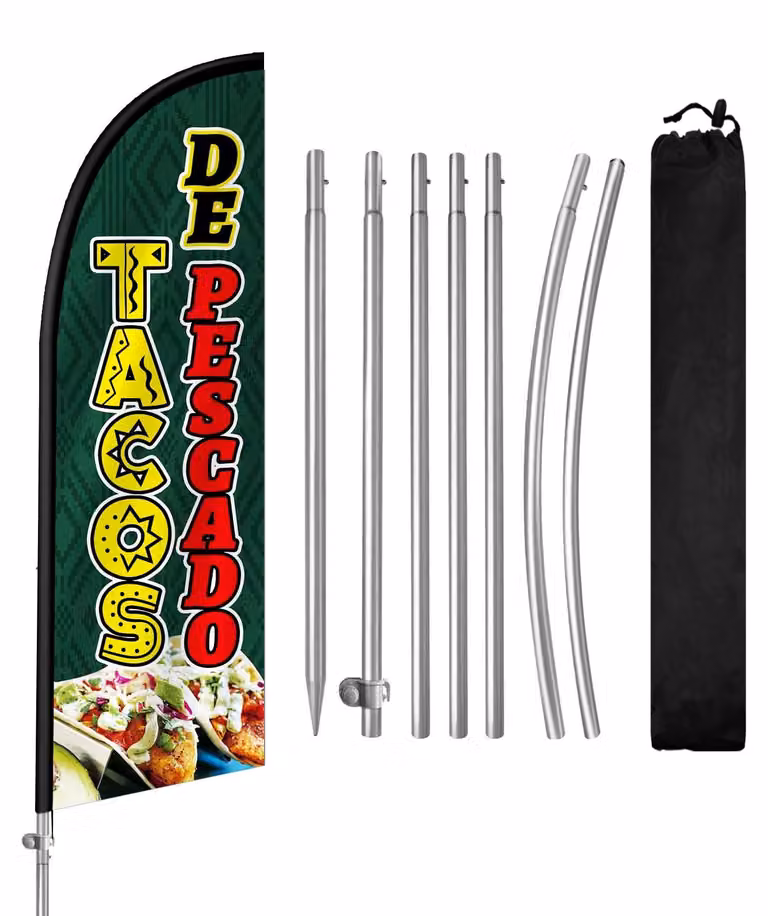 Tacos De Pescado Veer: bandiera inclusa, con palo in acciaio inossidabile