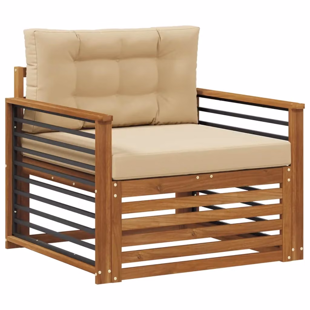 Divano da esterno moderno vidaXL in legno di acacia massello con cuscini beige e marrone – 2