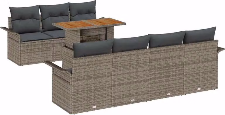 Set Divano da Giardino 8 pcs Grigio Poly Rattan