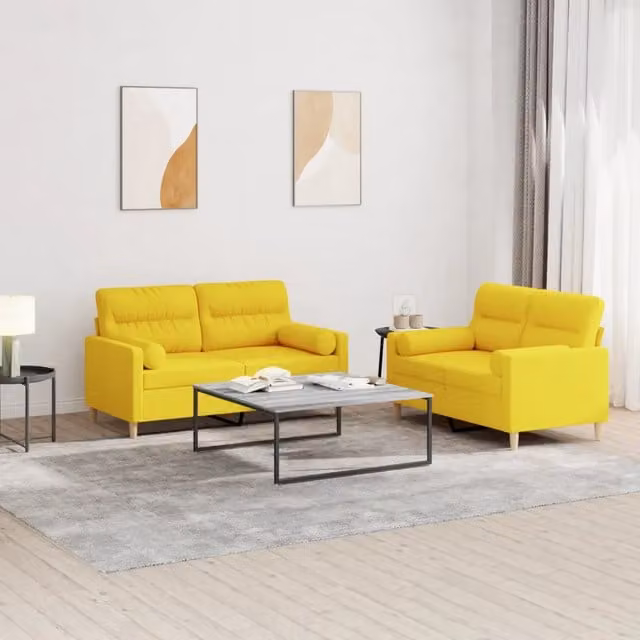 Set di 2 divani moderni vidaXL in tessuto giallo con cuscini inclusi