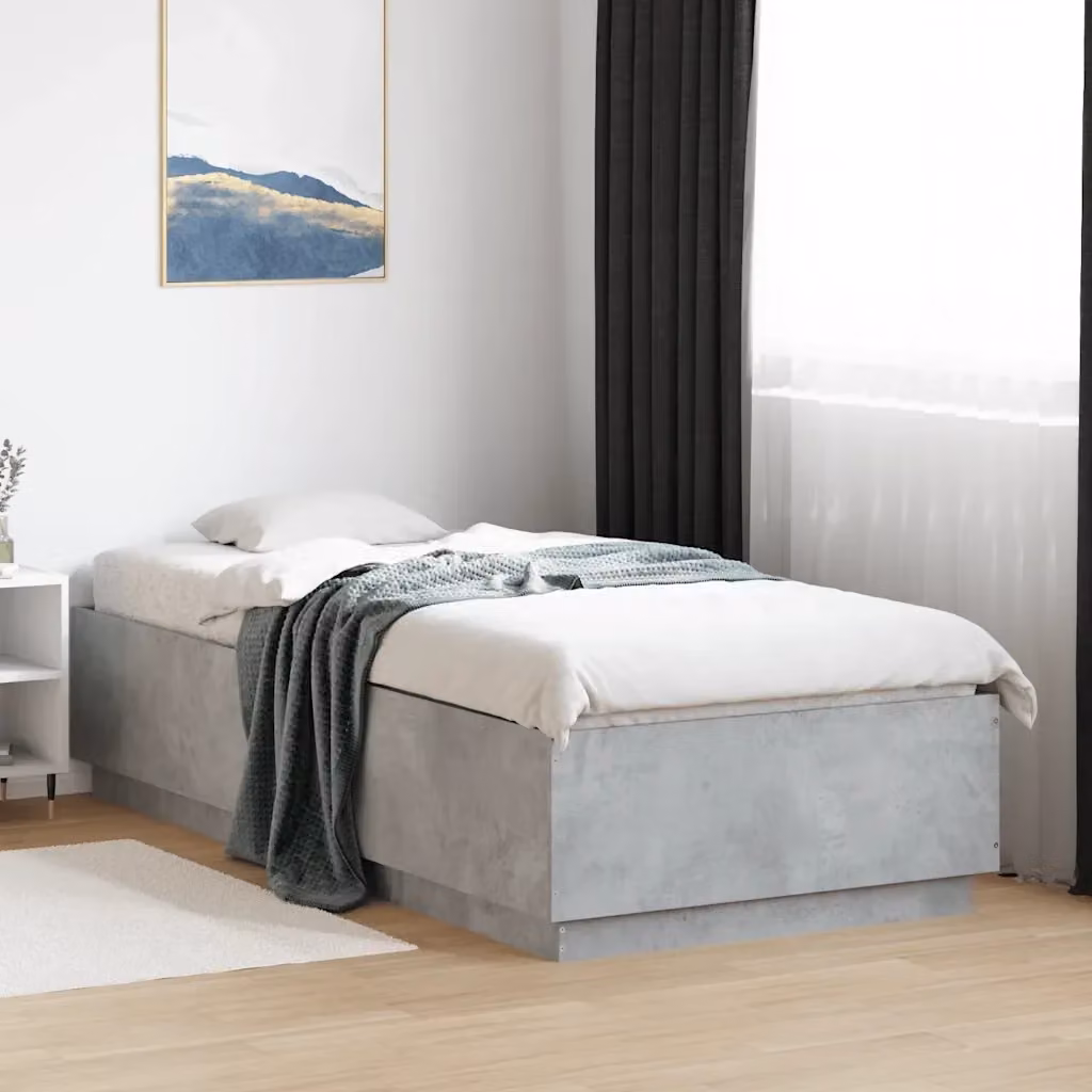 Letto singolo per adulti in legno multistrato color grigio cemento opaco L: 100 cm, P: 200 cm – 2