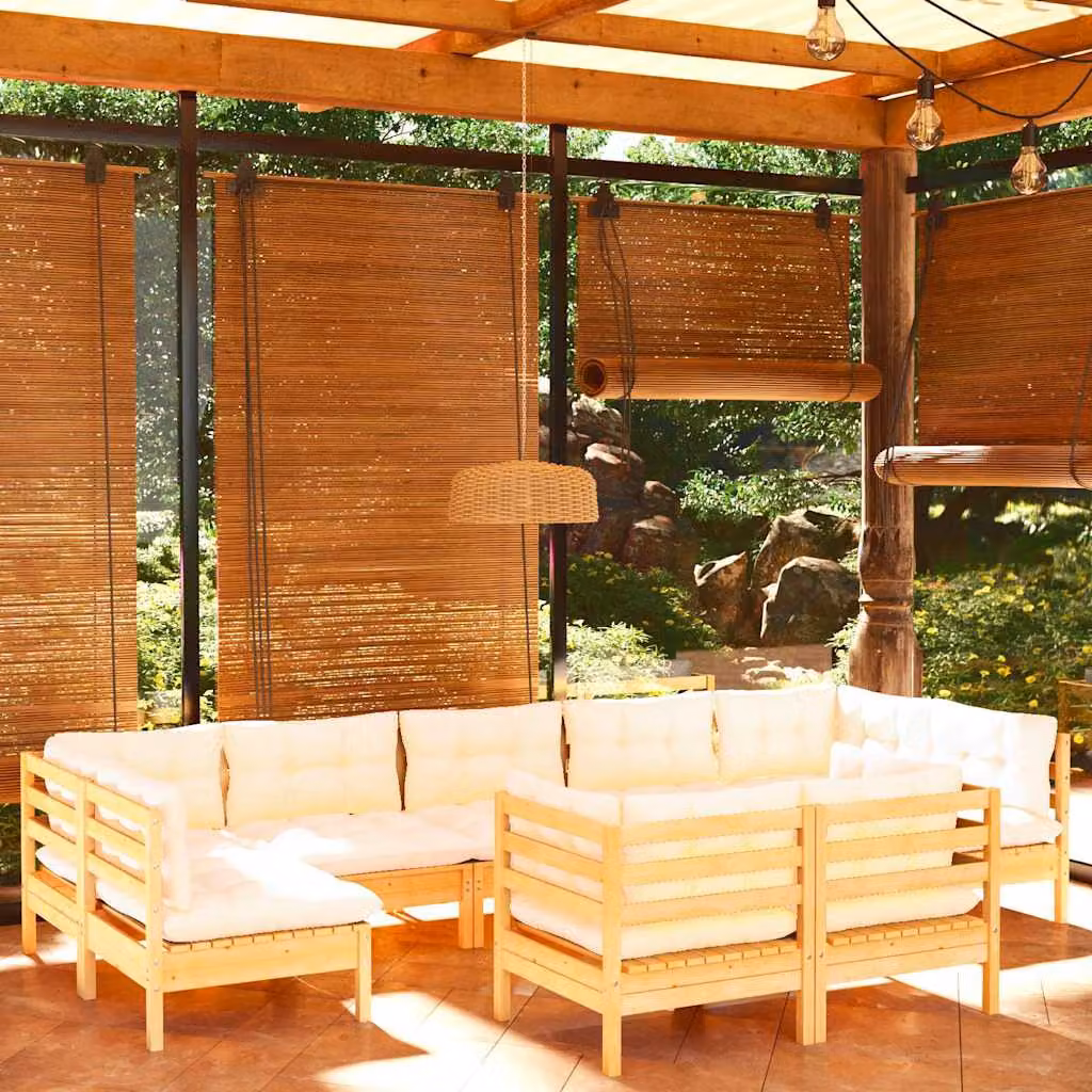 Set di divani da giardino vidaXL a forma di L in legno massello di pino con cuscini beige 9 pz